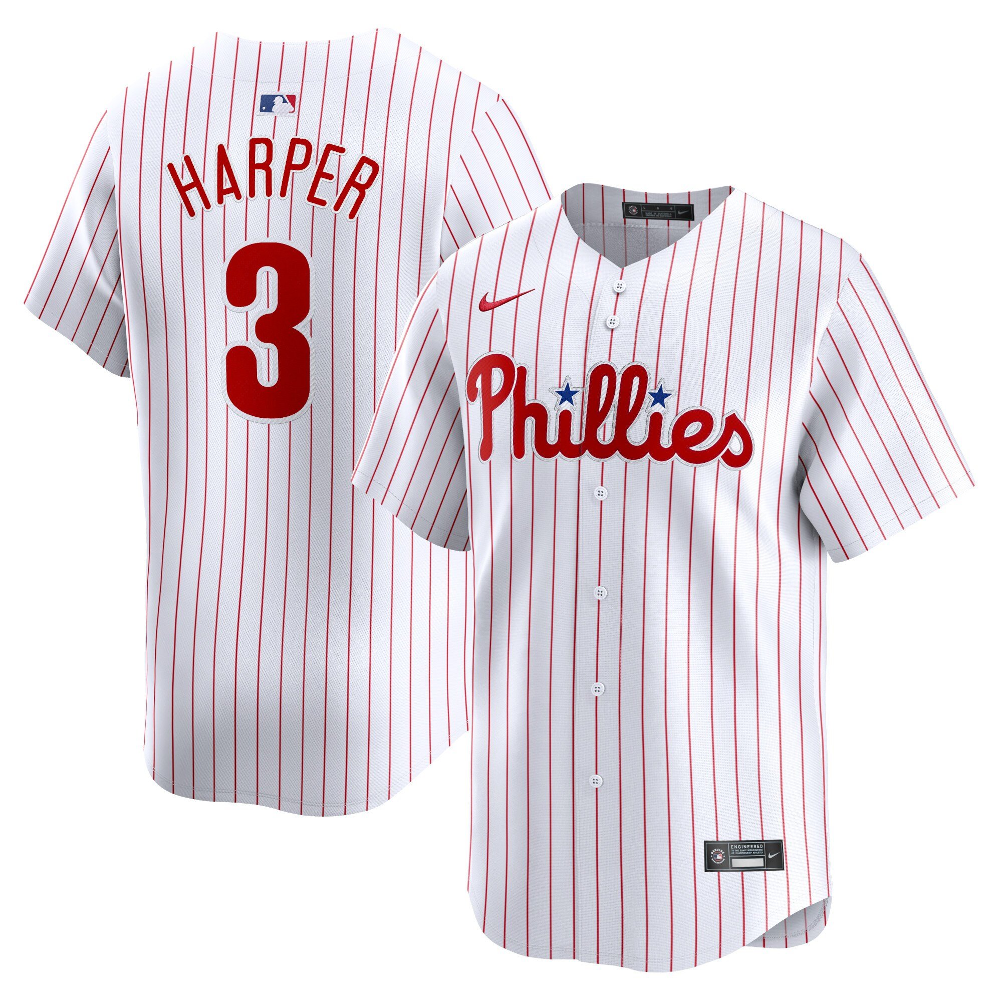 Men's Philadelphia Phillies #3 Bryce Harper  White Home Limited Player Jersey