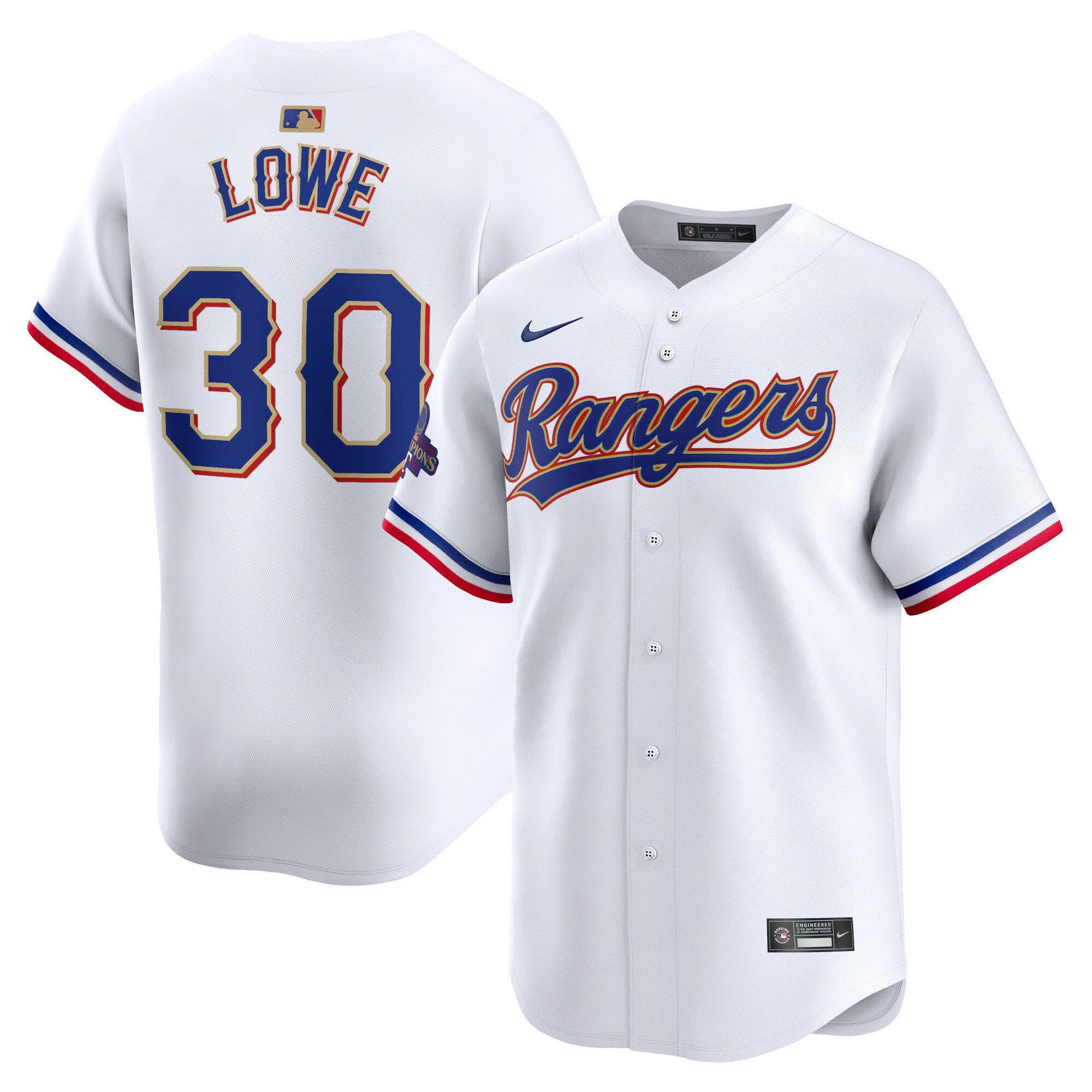Men's Texas Rangers #30 Nathaniel Lowe  White 2024 Gold Collection Limited Player Jersey