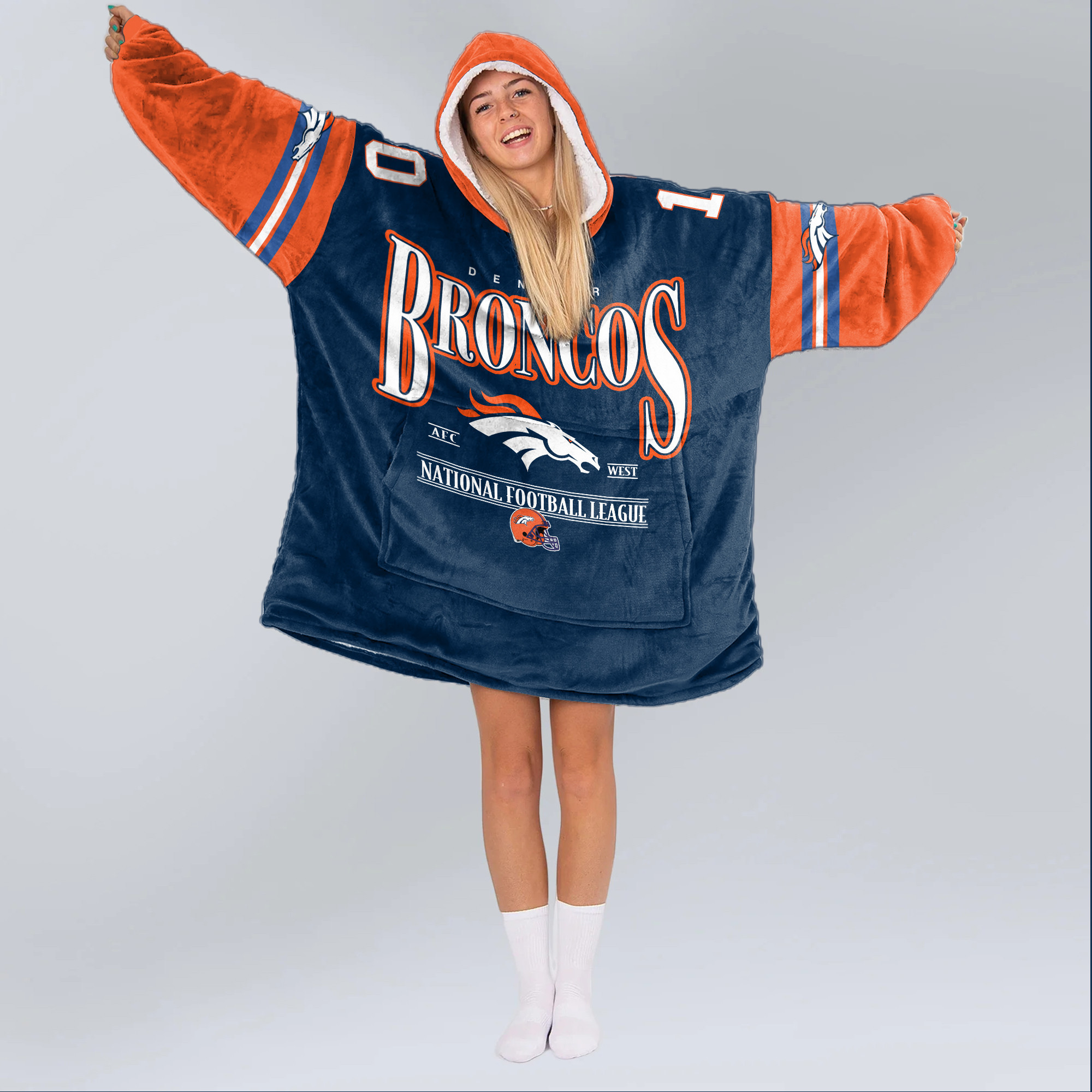 Adult 10 Denver Football Unisex Blanket Hoodie