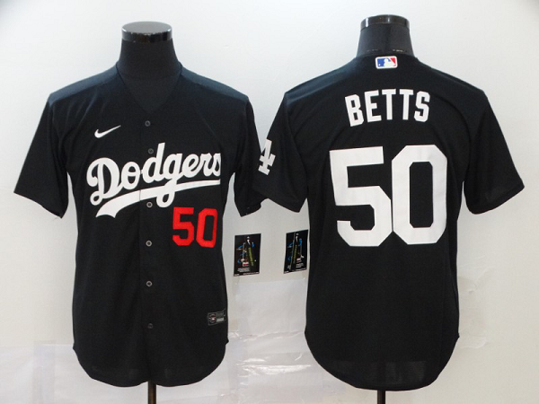 Men's Los Angeles Dodgers #50 Mookie Betts Black Stitched MLB Cool Base  Jersey