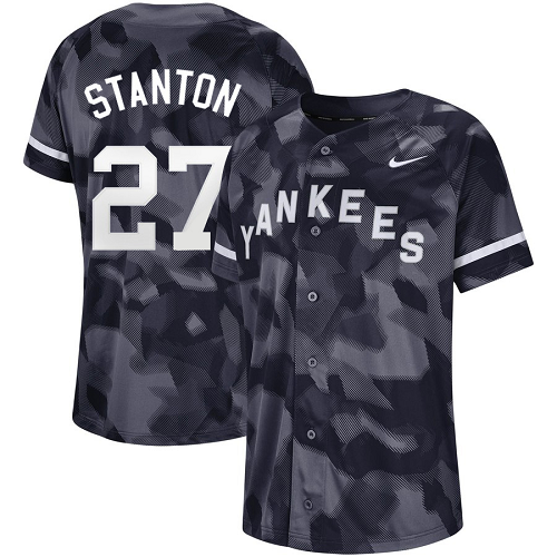 Men's  New York Yankees #27 Giancarlo Stanton Navy Camo MLB Jersey