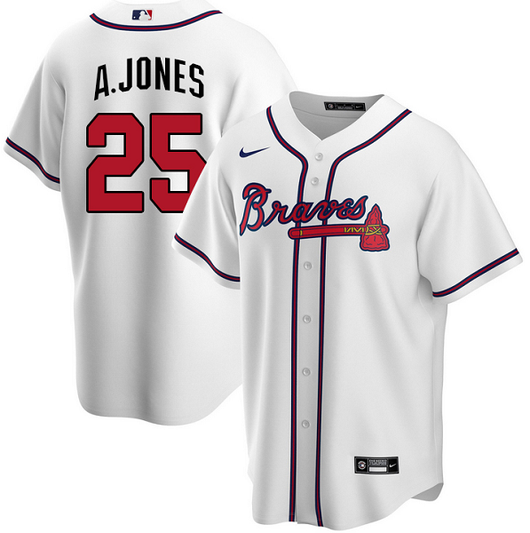 Men's  Atlanta Braves #25 Andrew Jones White Home MLB Jersey