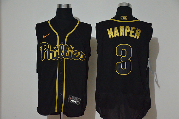 Men's Philadelphia Phillies #3 Bryce Harper Black Golden 2020 Cool and Refreshing Sleeveless Fan Stitched Flex  MLB Jersey