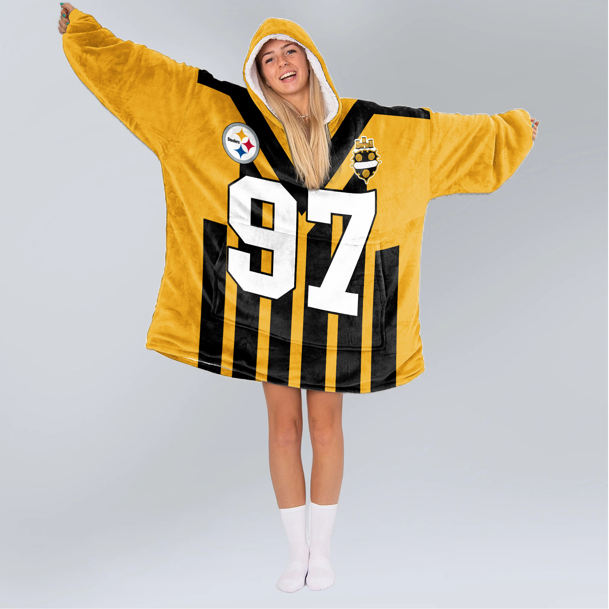 Adult 97 Pittsburgh Football Unisex Blanket Hoodie