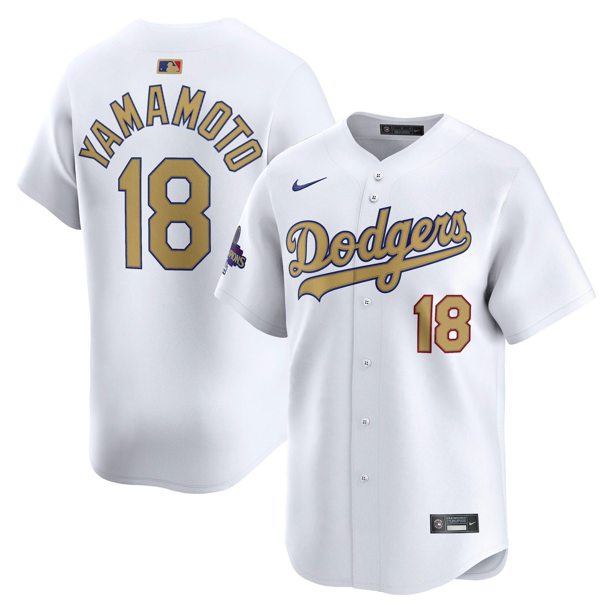 Men's #18 Yoshinobu Yamamoto Los Angeles Dodgers  2025 Gold Collection Limited White Jersey