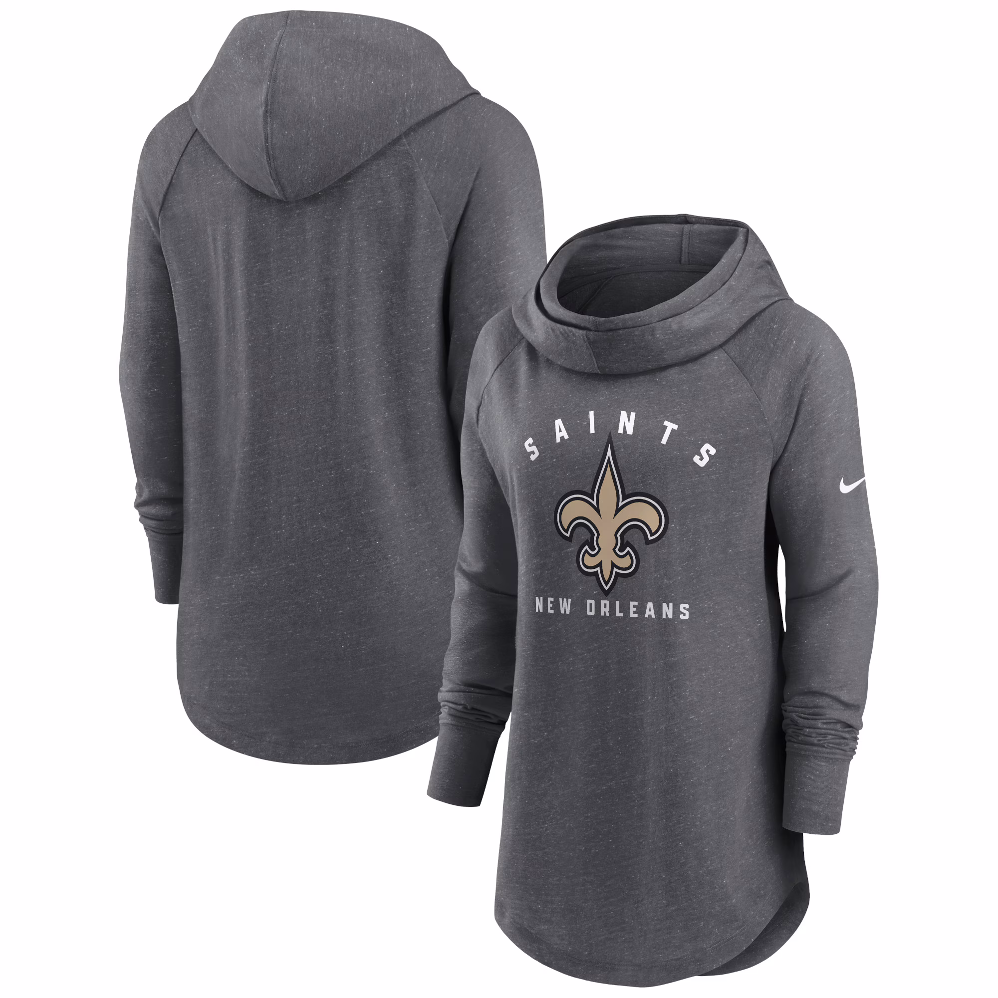 New Orleans Saints Women's Raglan Funnel Neck Pullover Hoodie - Heather Charcoal