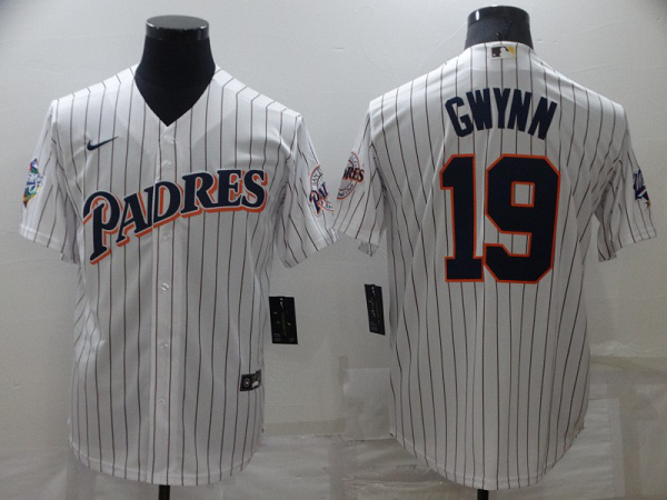 Men's  San Diego Padres #19 Tony Gwynn White Stitched Throwback Cool Base MLB Jersey