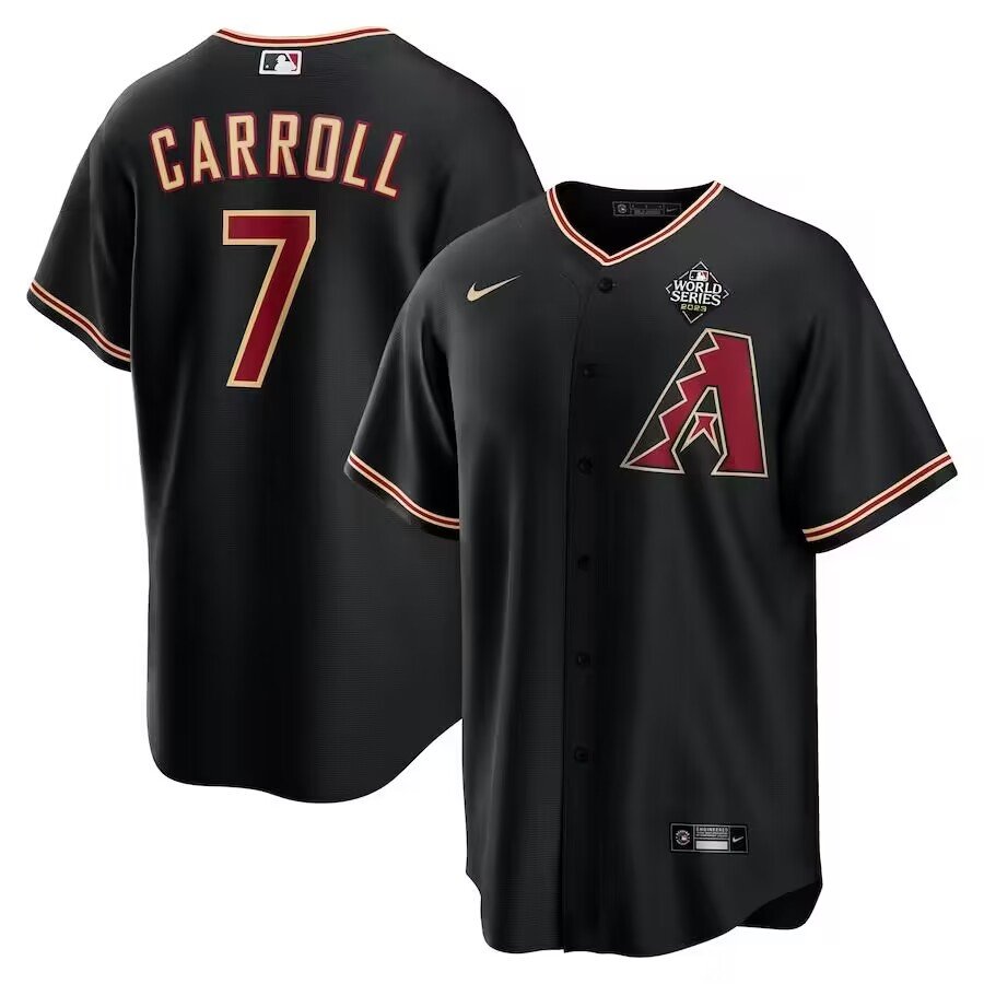 Men's Arizona Diamondbacks #7 Corbin Carroll  Black 2023 World Series Replica Player Jersey