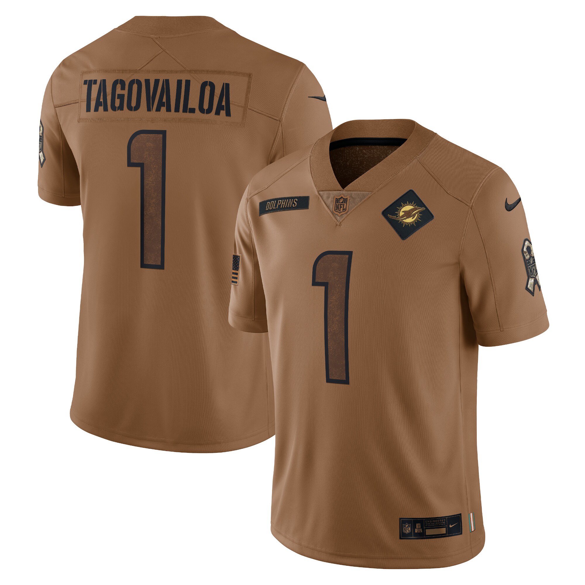 Tua Tagovailoa Miami Dolphins  2023 Salute To Service Limited Jersey - Brown