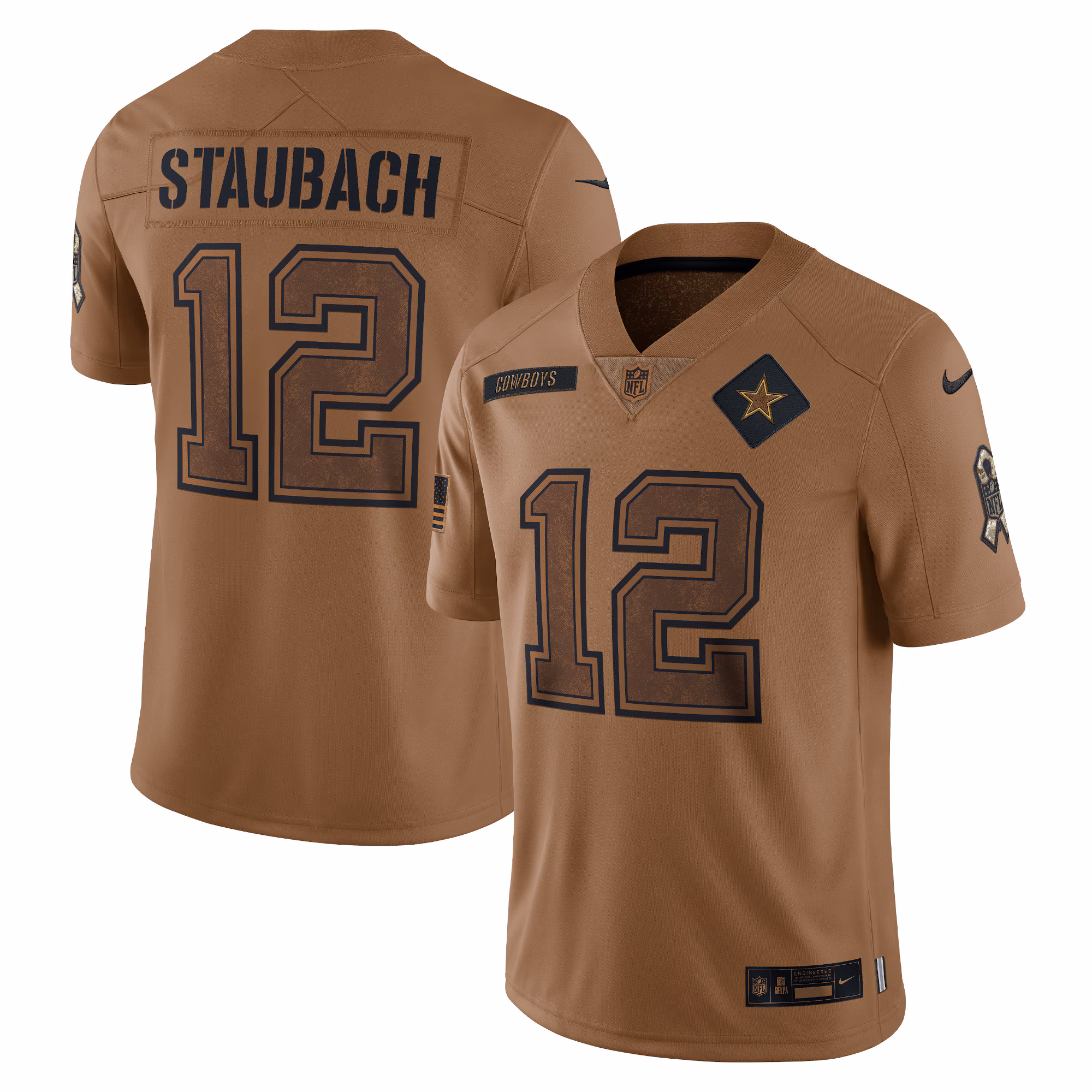 Roger Staubach Dallas Cowboys Women's 2023 Salute To Service Retired Player Limited Jersey - Brown