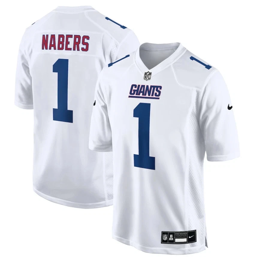Men's New York Giants #1 Malik Nabers White Game Player Jersey