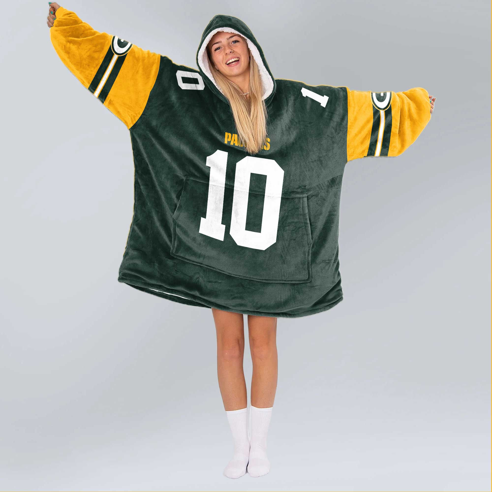 Adult J.L. 10 Green Bay Football Unisex Blanket Hoodie