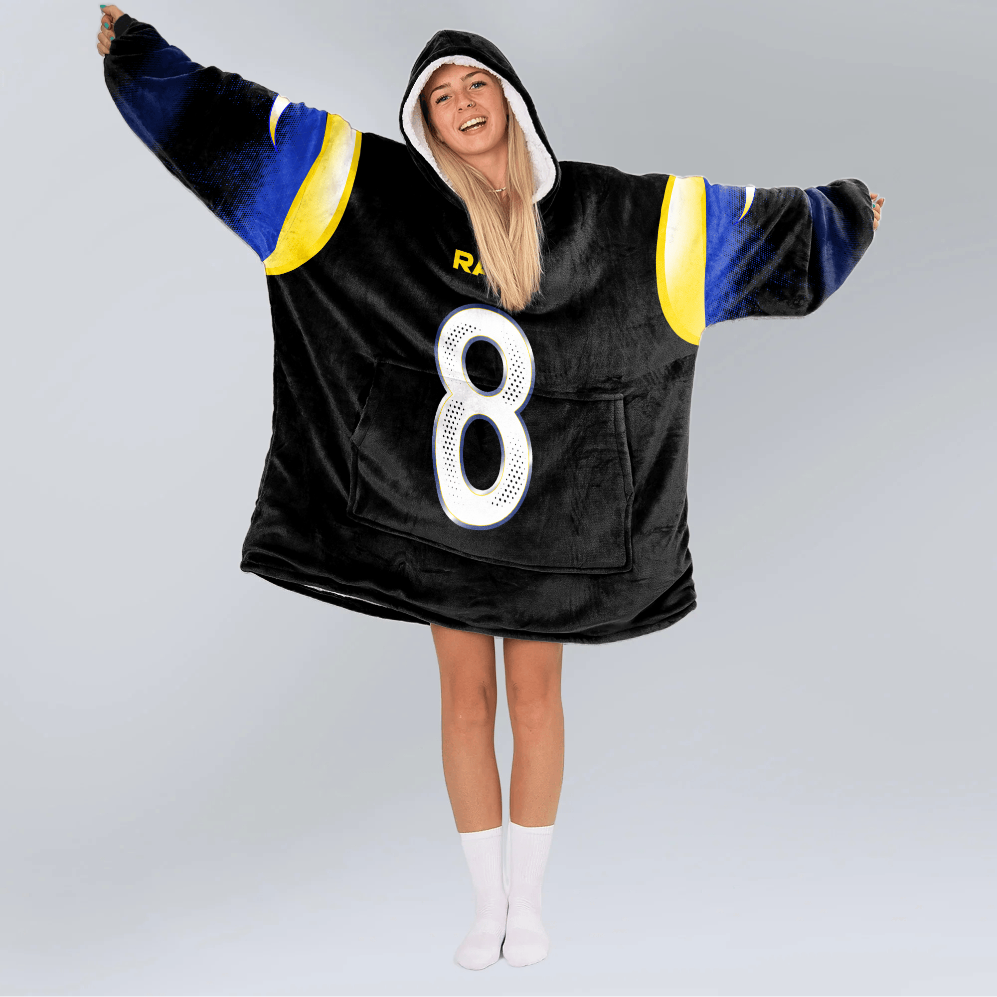 Adult J.V 8 Los Angeles R Football Unisex Blanket Hoodie