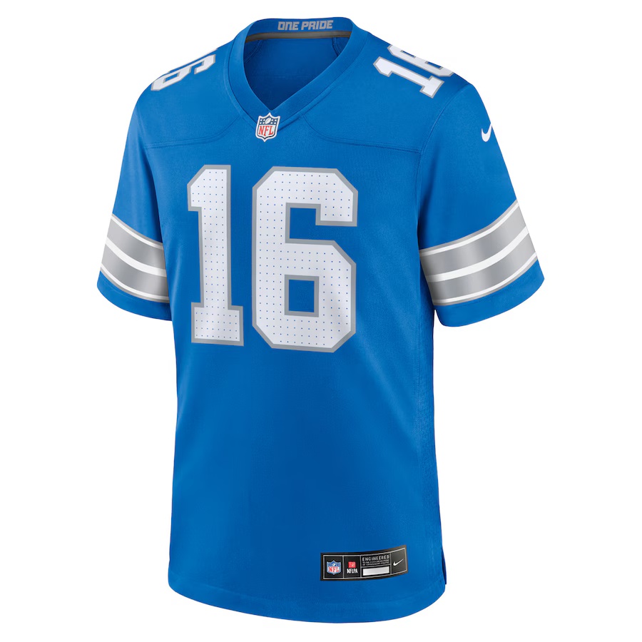 Men's Jared Goff #16 Blue Detroit Lions Game Jersey