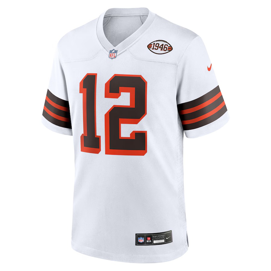 Men's Shedeur Sanders #12 White Cleveland Browns 2025 NFL Draft 2nd Alternate Game Jersey