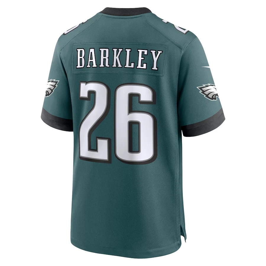 Men’s #26 Saquon Barkley Midnight Green Super Bowl LIX Game Player Sewn Jersey