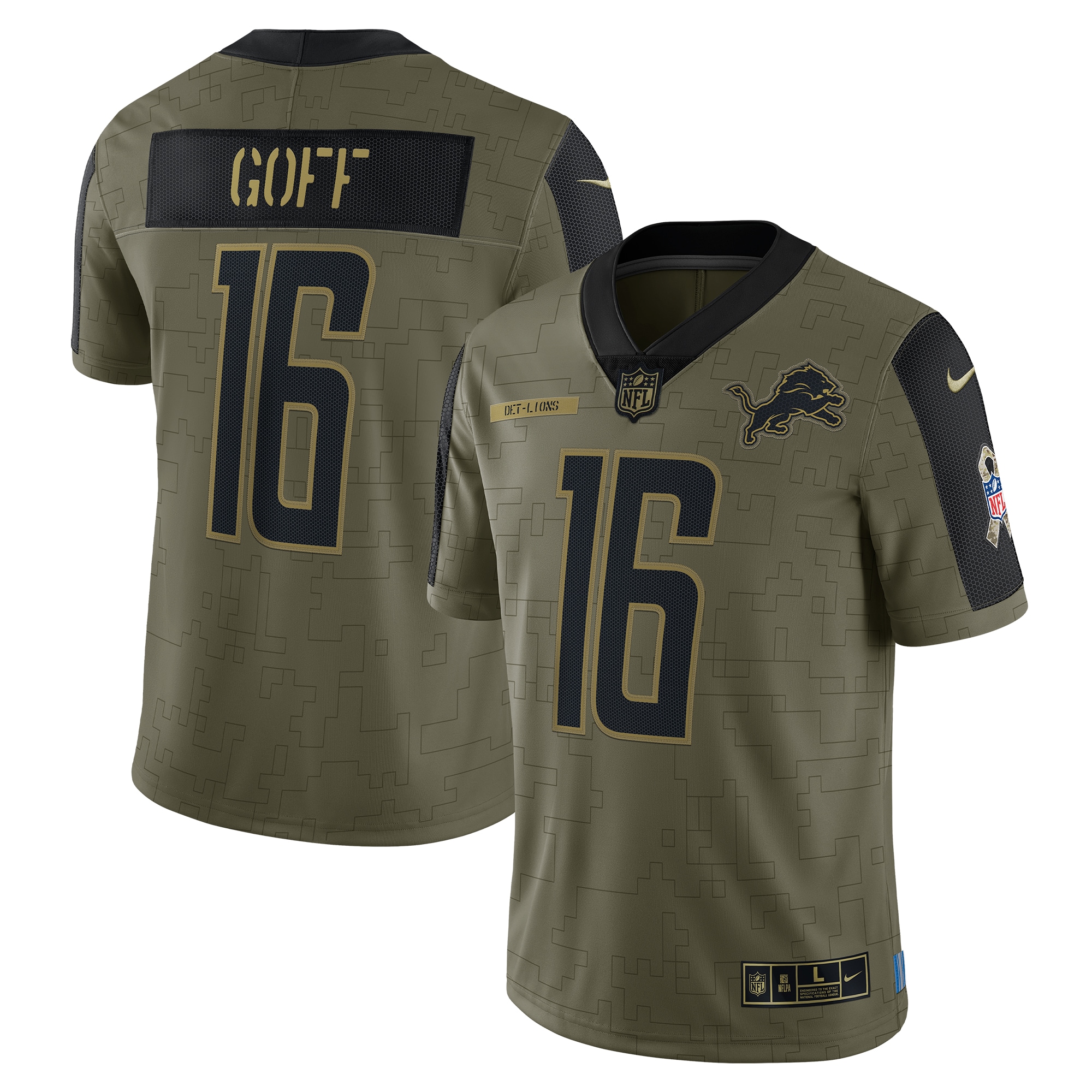 Jared Goff Detroit Lions  2021 Salute To Service Limited Player Jersey - Olive