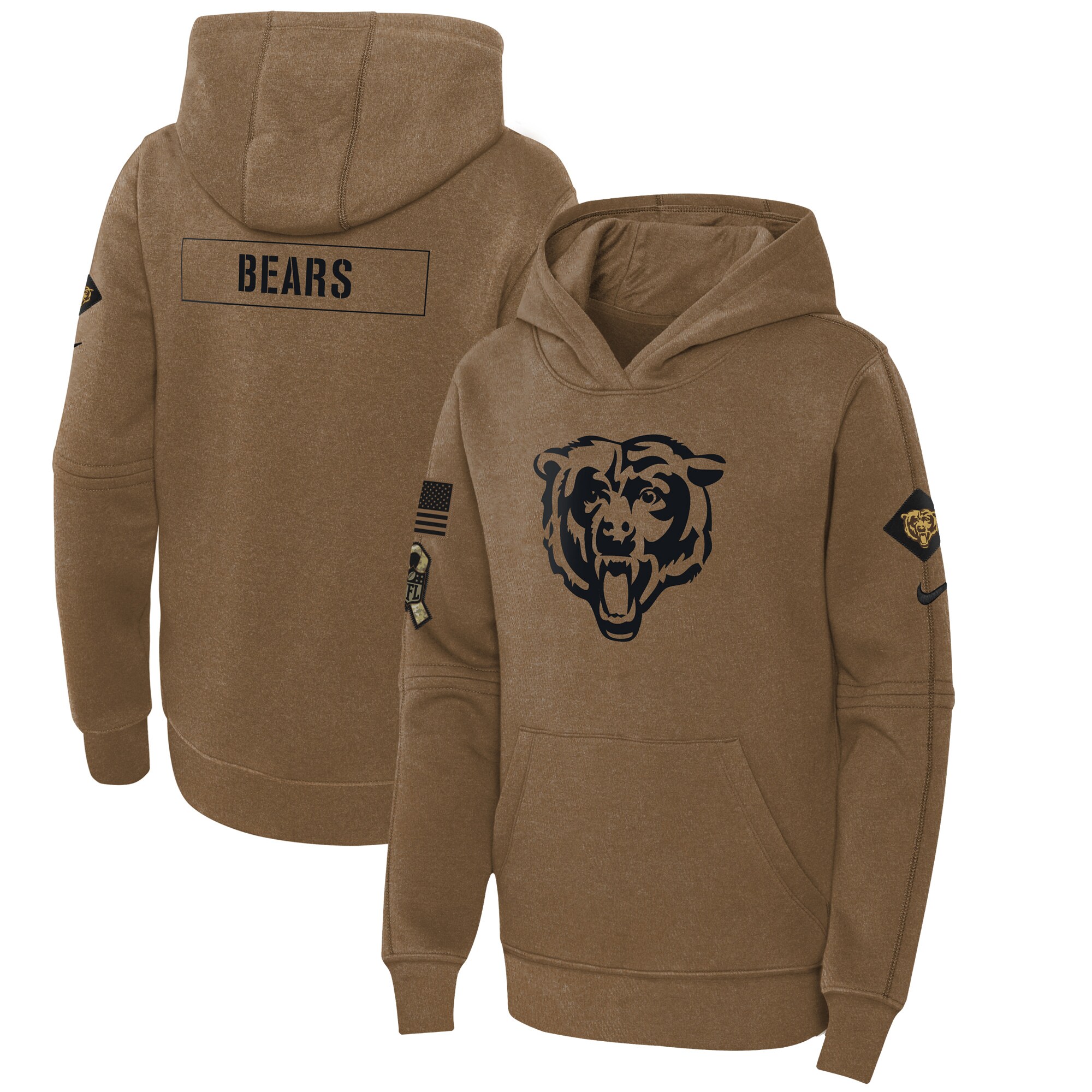 Chicago Bears  Youth 2023 Salute to Service Club Fleece Pullover Hoodie - Brown