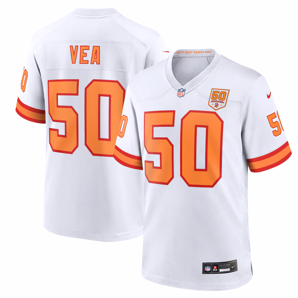 Vita Vea #50 '76 Tampa Bay Buccaneers 50th Season Game Jersey - White