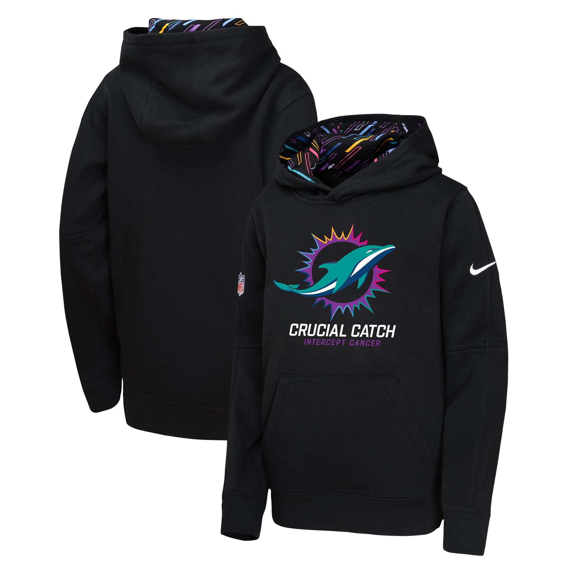 Miami Dolphins Youth 2024 NFL Crucial Catch Pullover Hoodie - Black