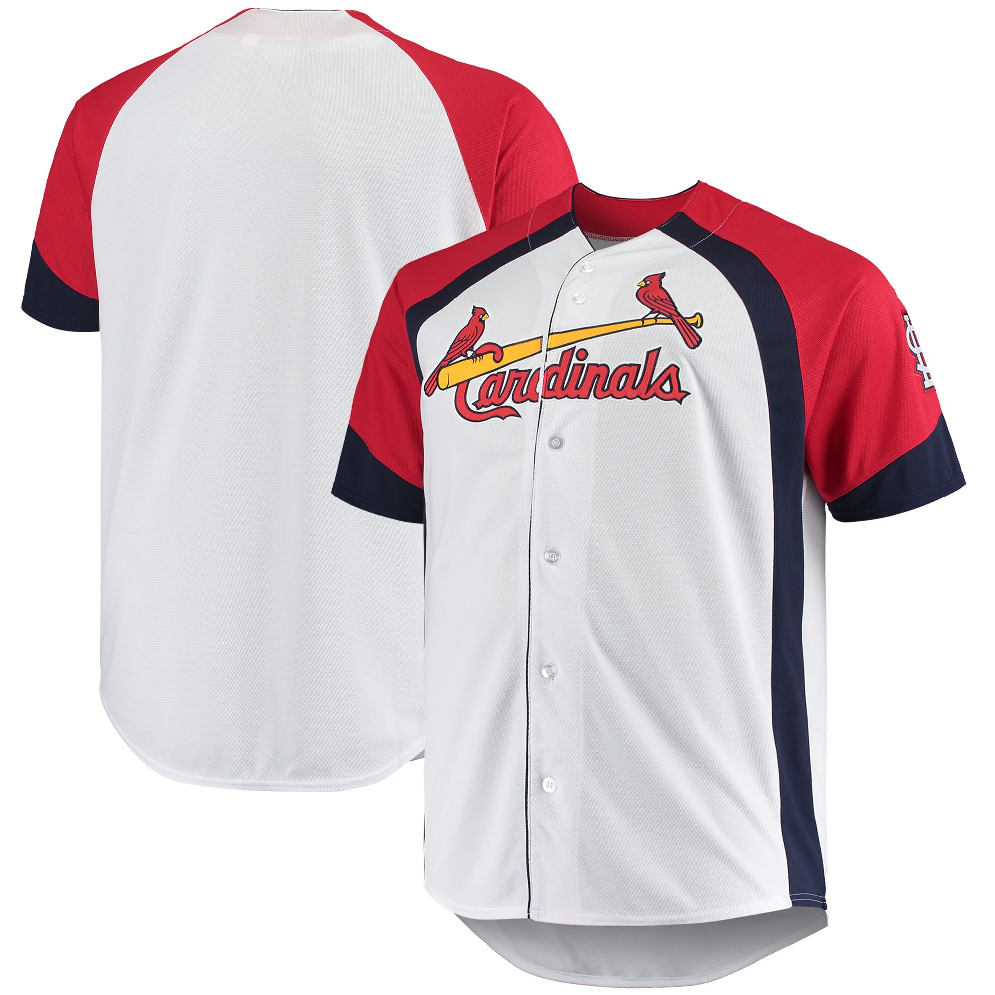 St.Louis Cardinals Big & Tall Colorblock Full-Snap Jersey - White/Red