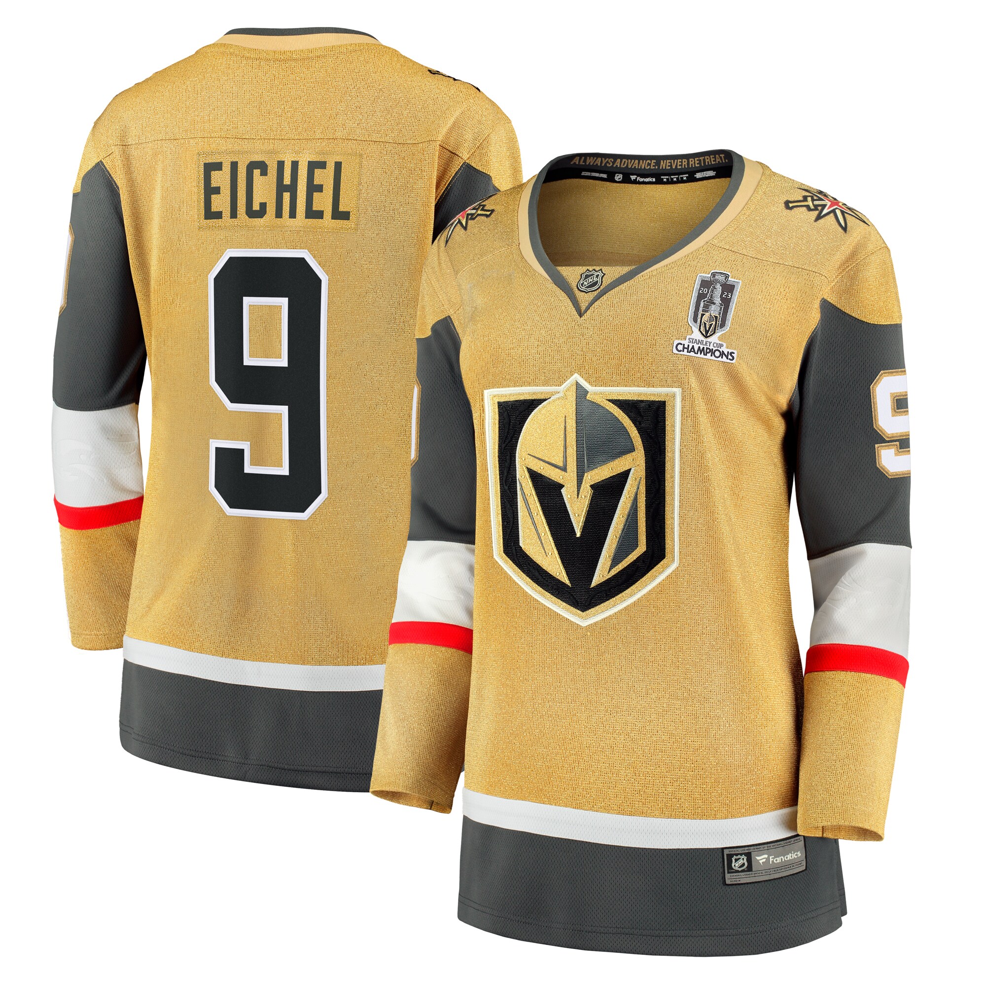 Jack Eichel Vegas Golden Knights Women's 2023 Stanley Cup Champions Home Breakaway Player Jersey - Gold