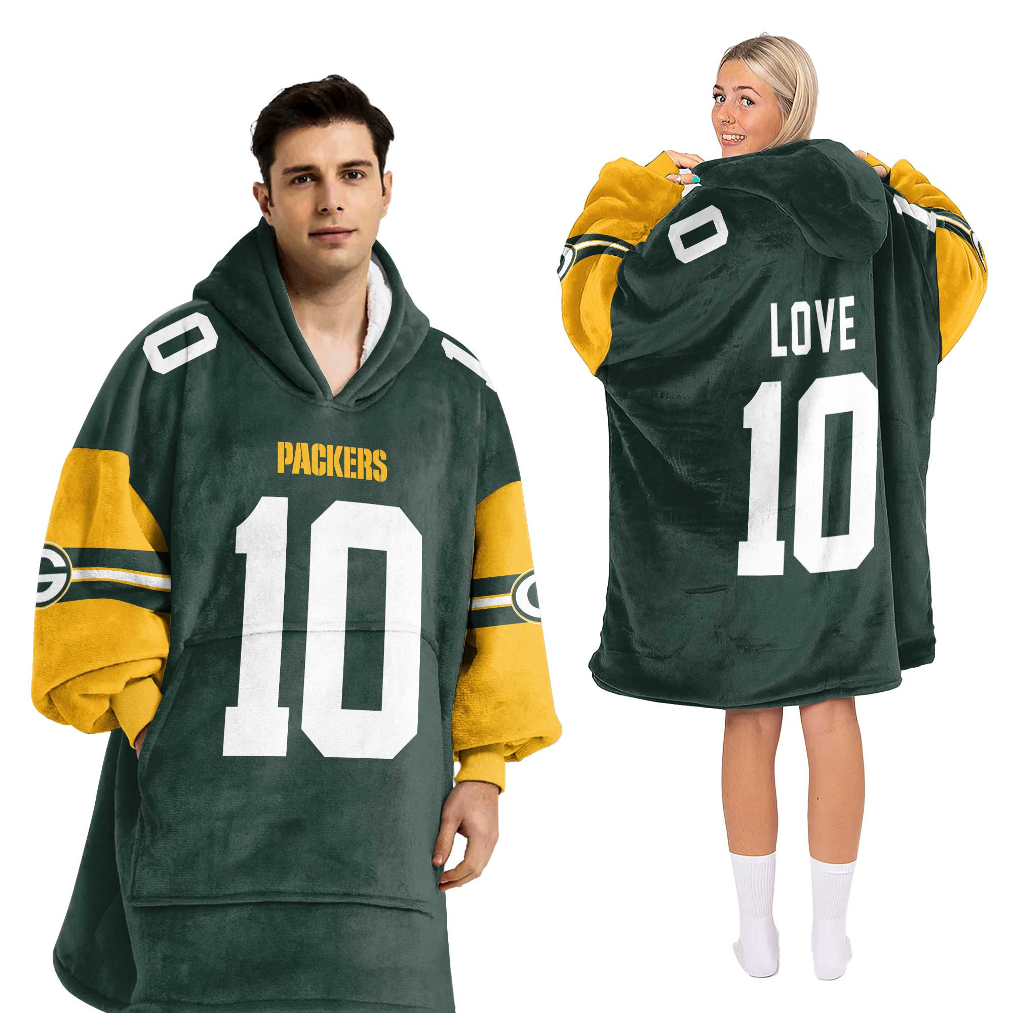 Adult J.L. 10 Green Bay Football Unisex Blanket Hoodie