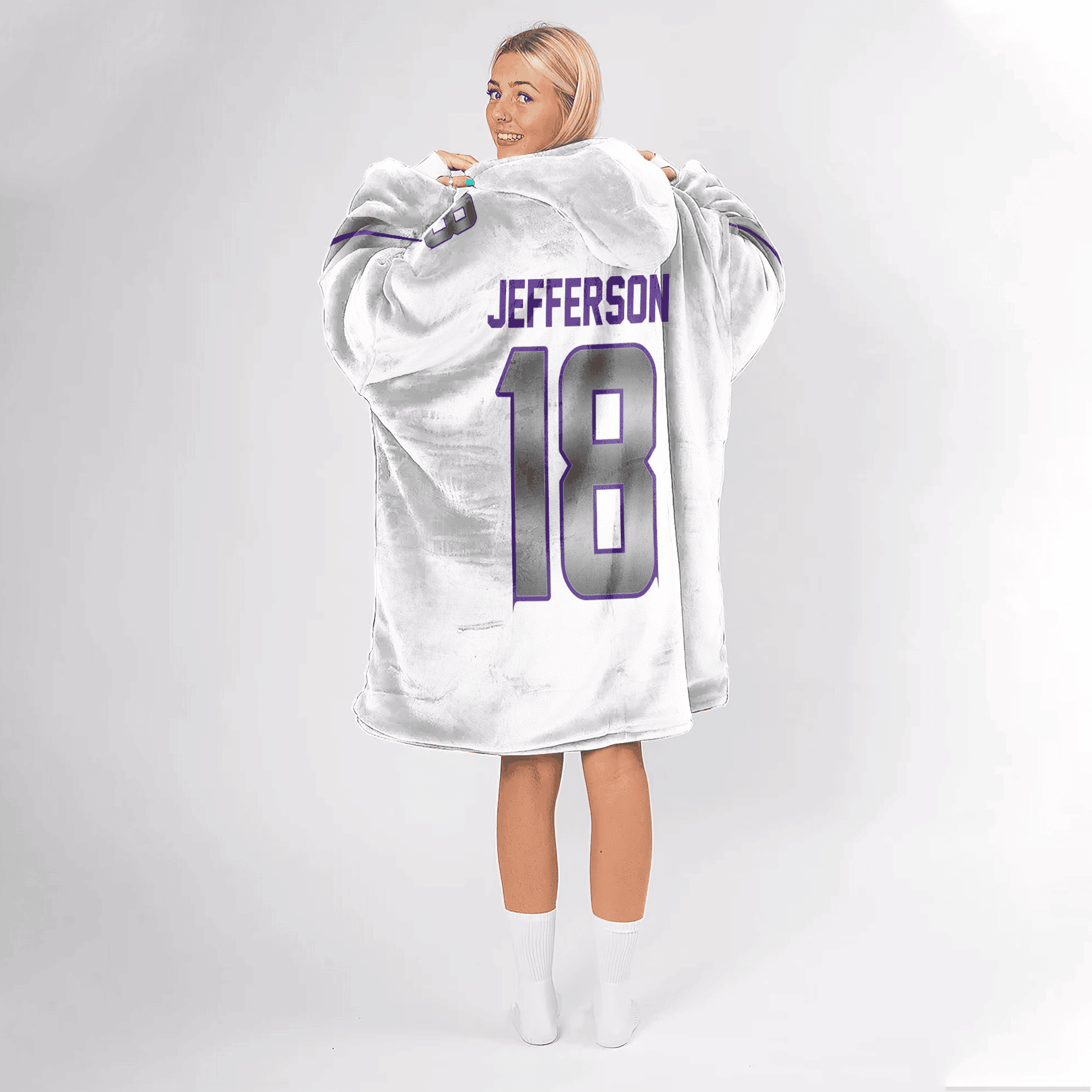 Adult White 18 Minnesota Football Unisex Blanket Hoodie