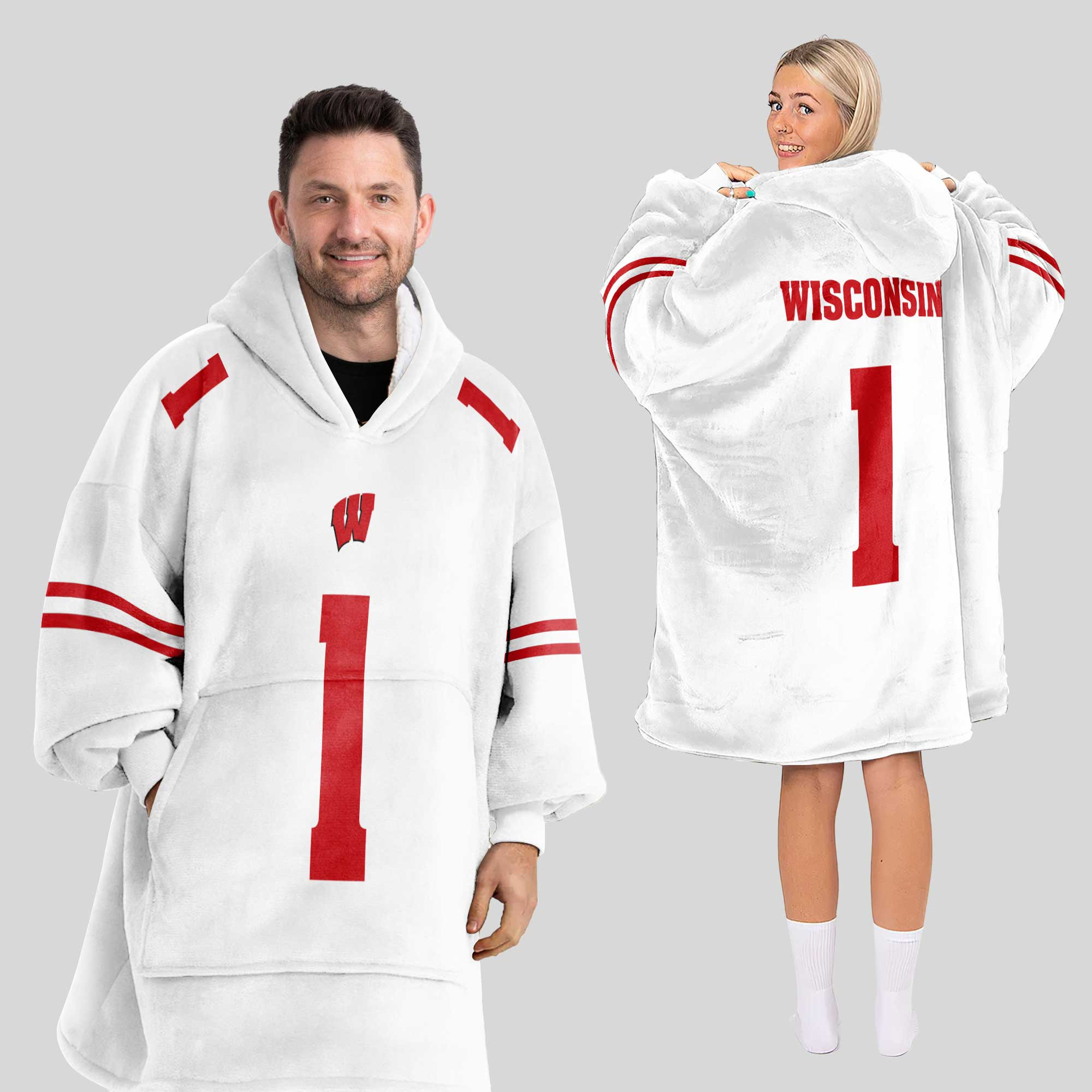 Adult #1 Wisconsin Football Unisex Blanket Hoodie