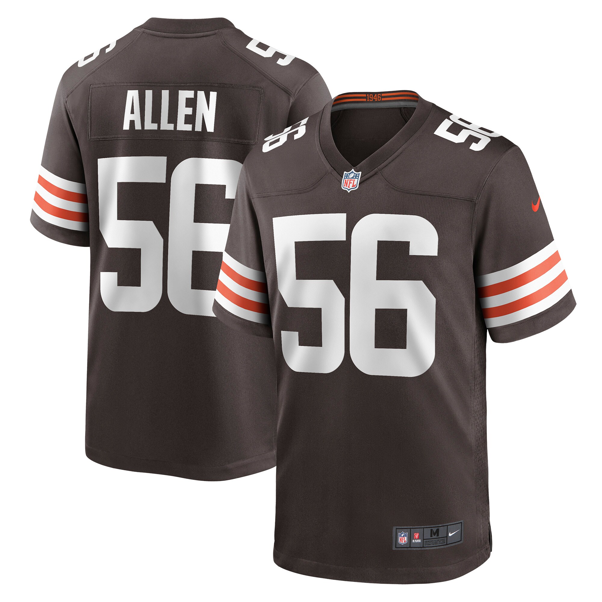 Dakota Allen Cleveland Browns  Game Player Jersey - Brown
