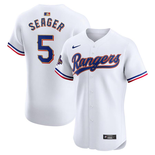 Men's Texas Rangers #5 Corey Seager  White 2024 Gold Collection Elite Player Jersey