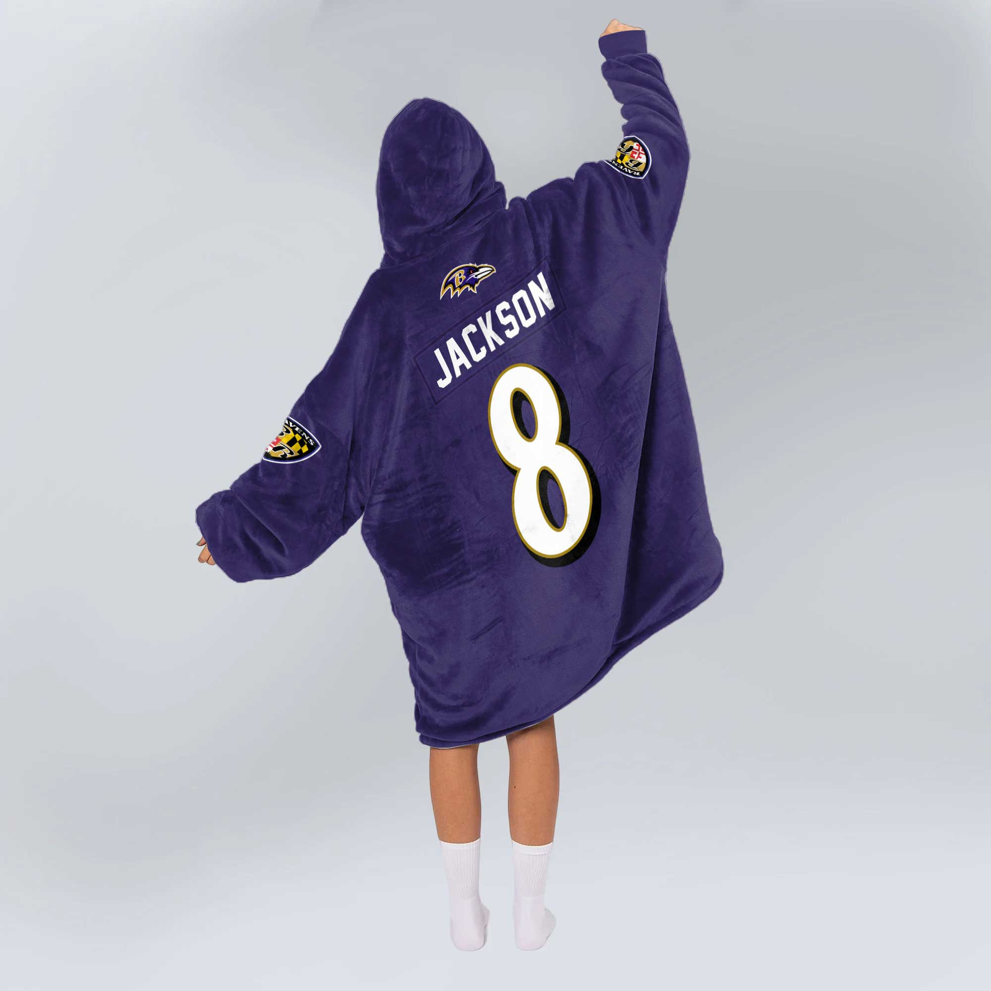 Adult L.J 8 Baltimore Football Unisex Blanket Hoodie