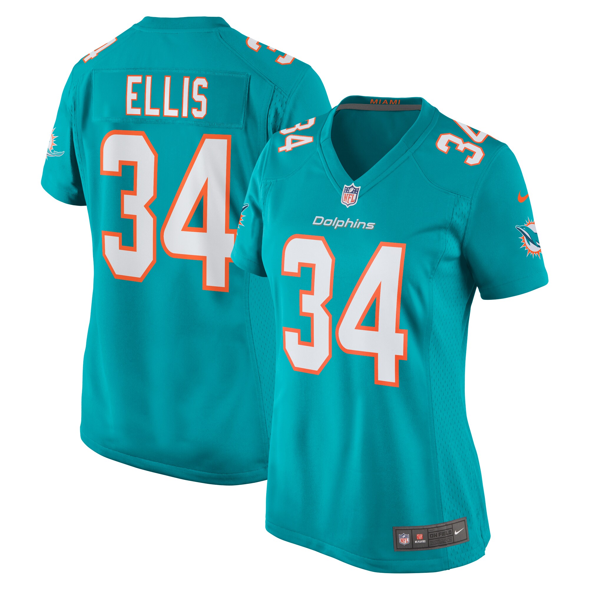 Tino Ellis Miami Dolphins Women's Home Game Player Jersey - Aqua