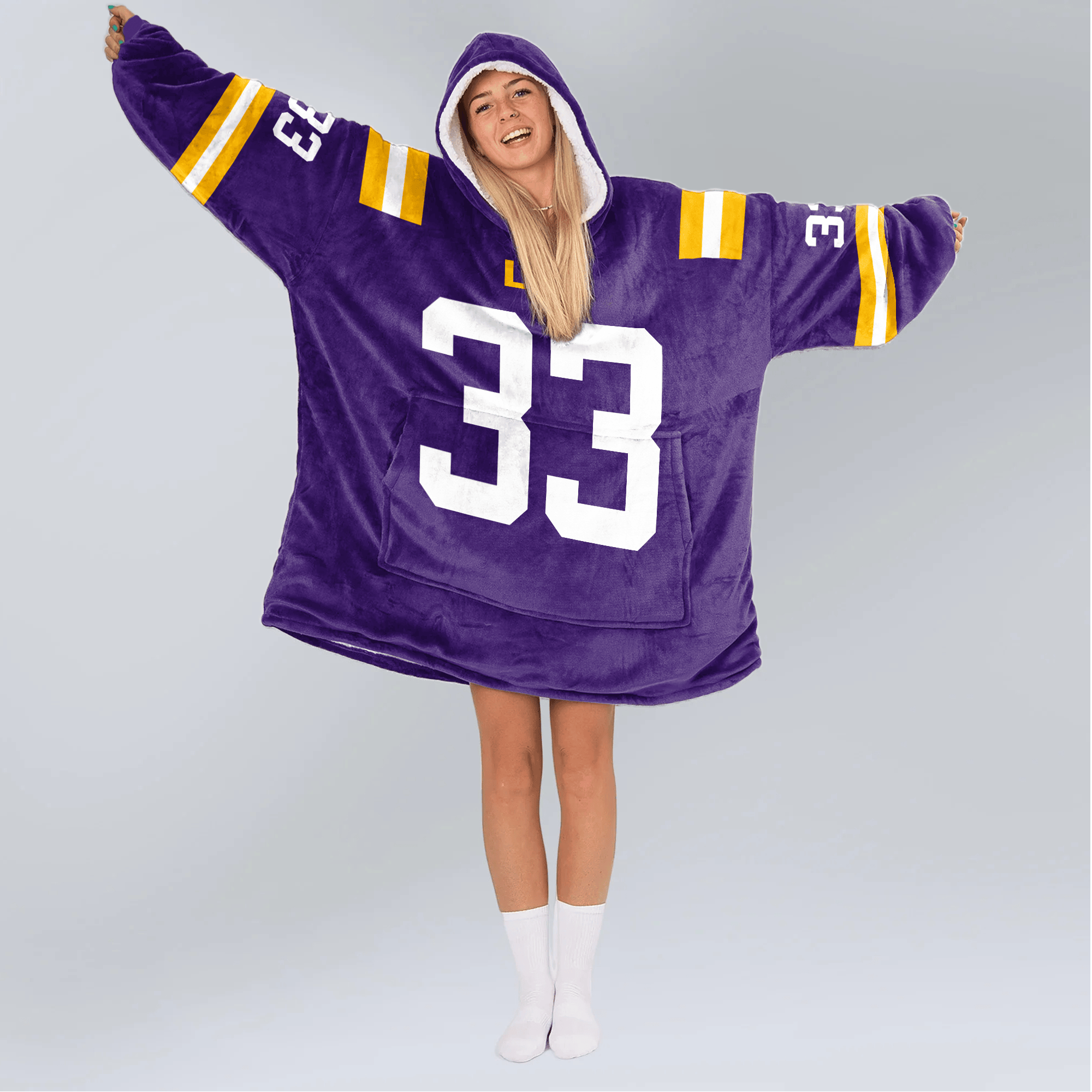 Adult W.W 33 LSU Football Unisex Blanket Hoodie
