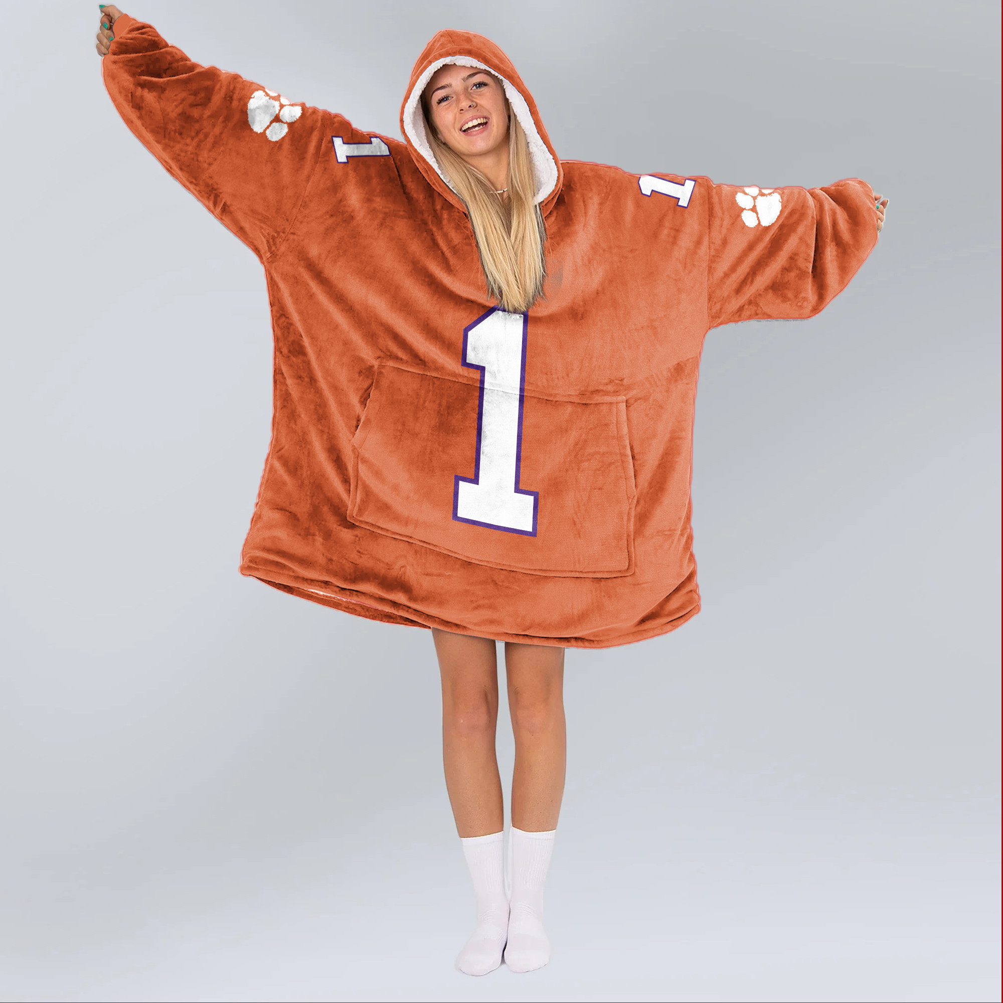 Adult #1 Clemson Football Unisex Blanket Hoodie