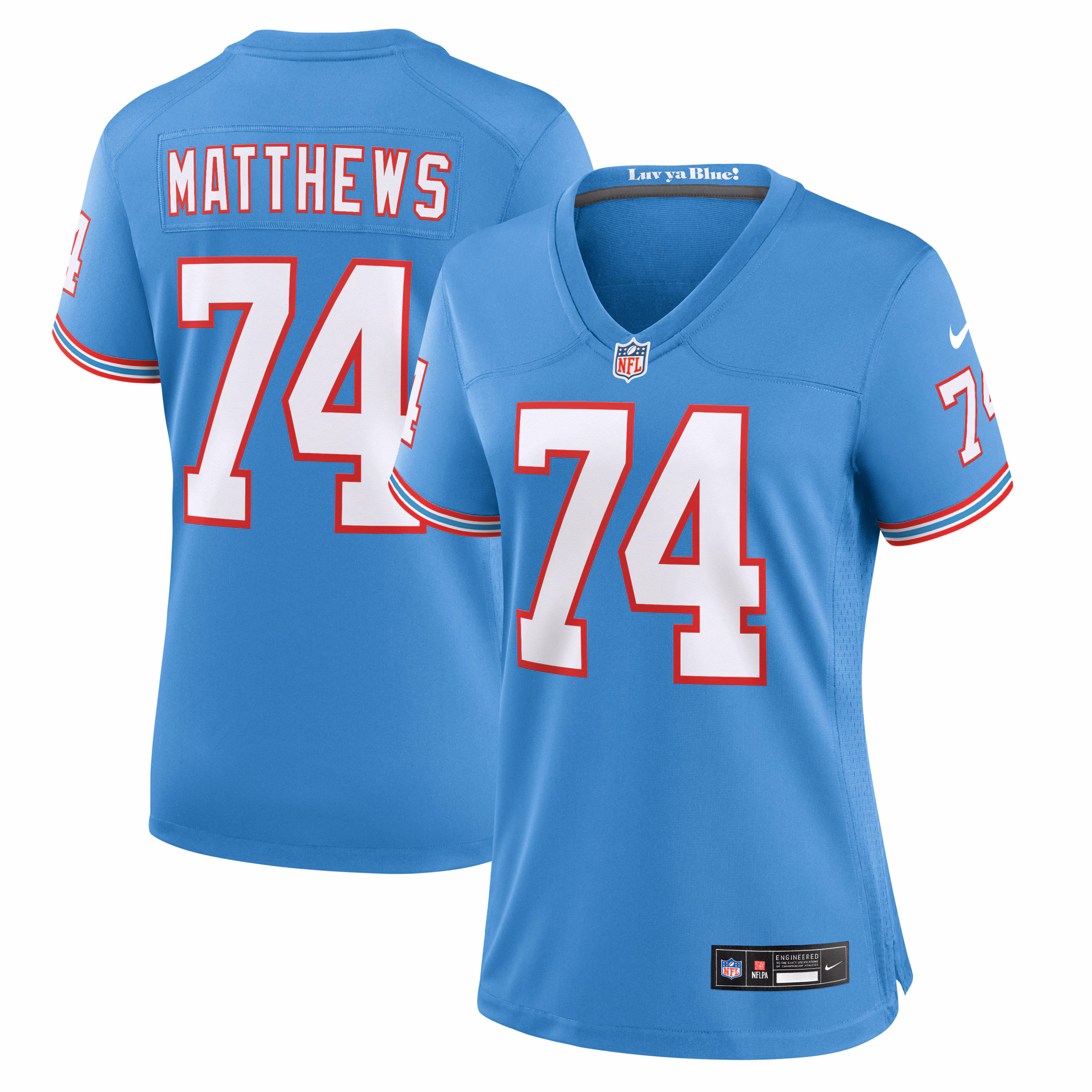 Bruce Matthews Tennessee Titans Women's Oilers Throwback Retired Player Game Jersey - Light Blue