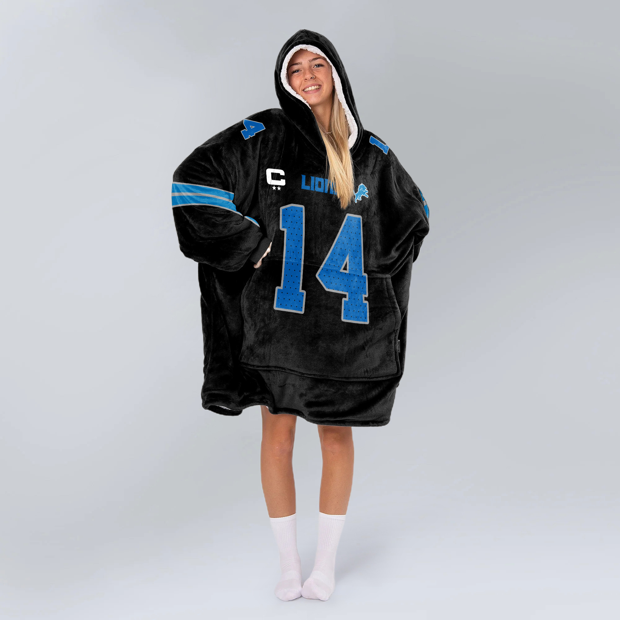 Adult A ST.B 14 Detroit Football Unisex Blanket Hoodie