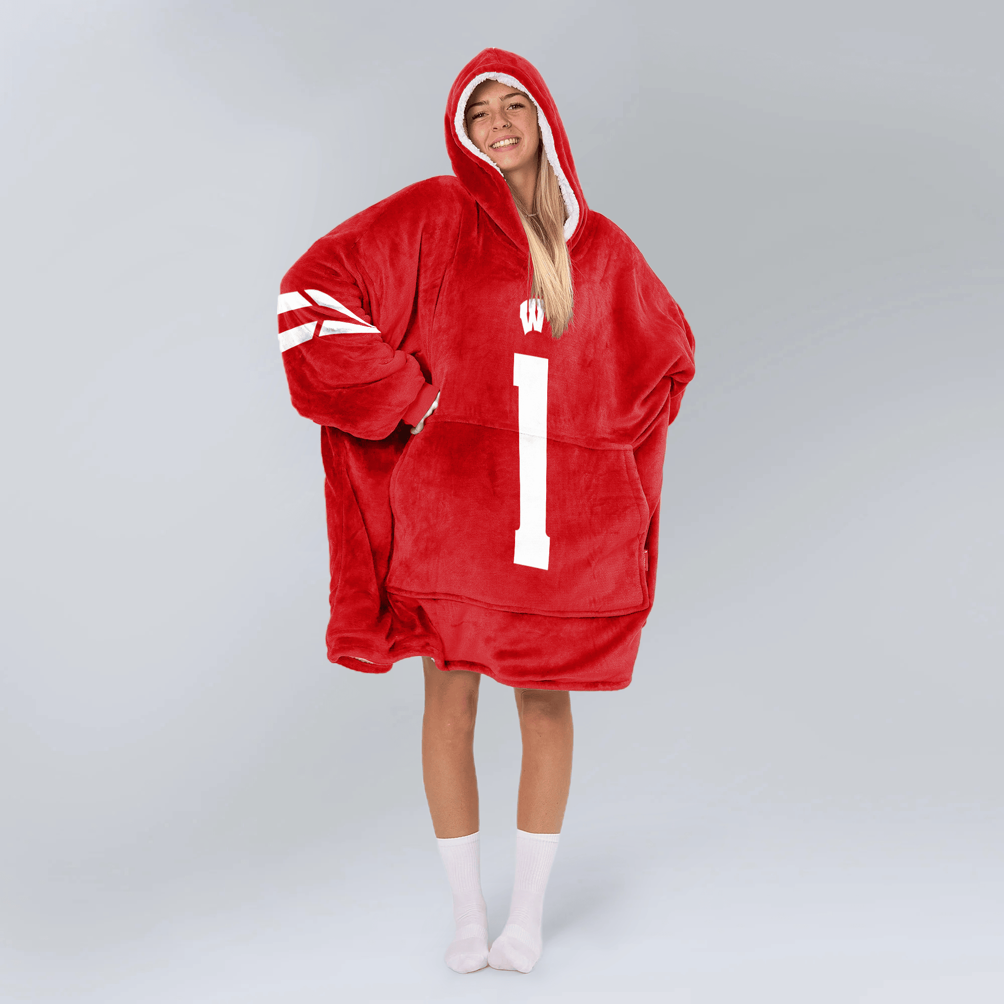Adult #1 Wisconsin Football Unisex Blanket Hoodie
