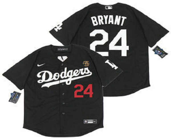 Men's Los Angeles Dodgers #24 Kobe Bryant Black With KB Patch Stitched MLB Cool Base  Jersey