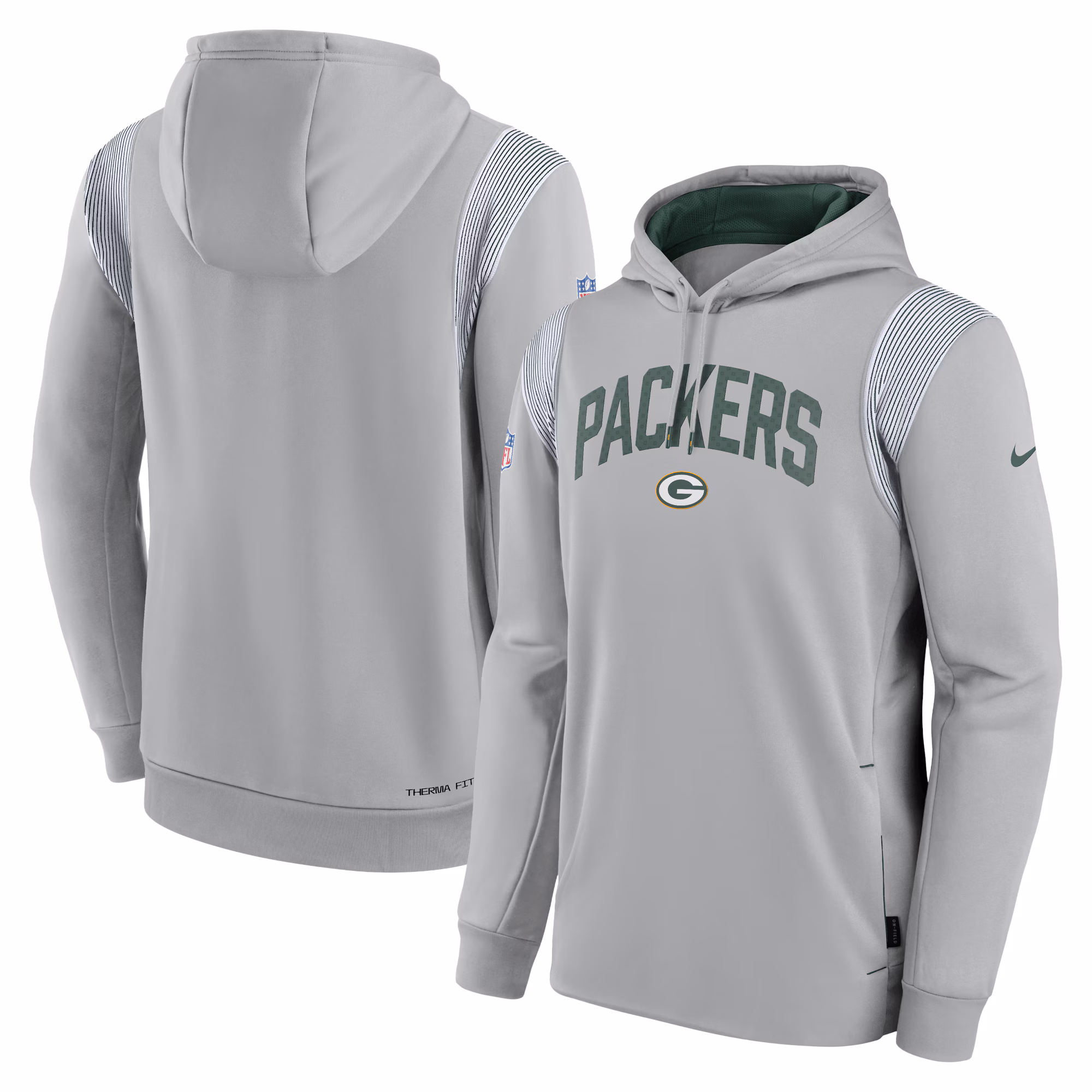 Green Bay Packers Sideline Athletic Stack Performance Pullover Hoodie - Gray