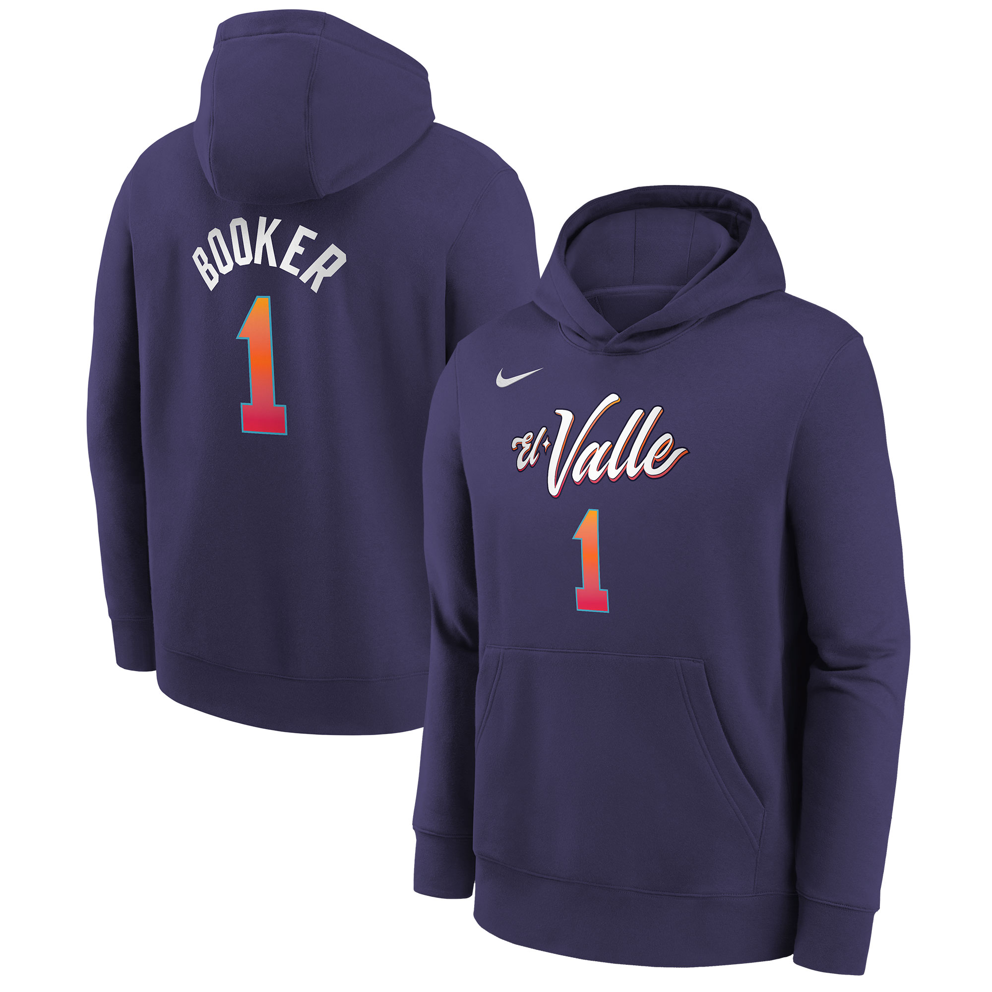 Youth Phoenix Suns Devin Booker  Purple 2023/24 City Edition Name & Number Pullover Hoodie