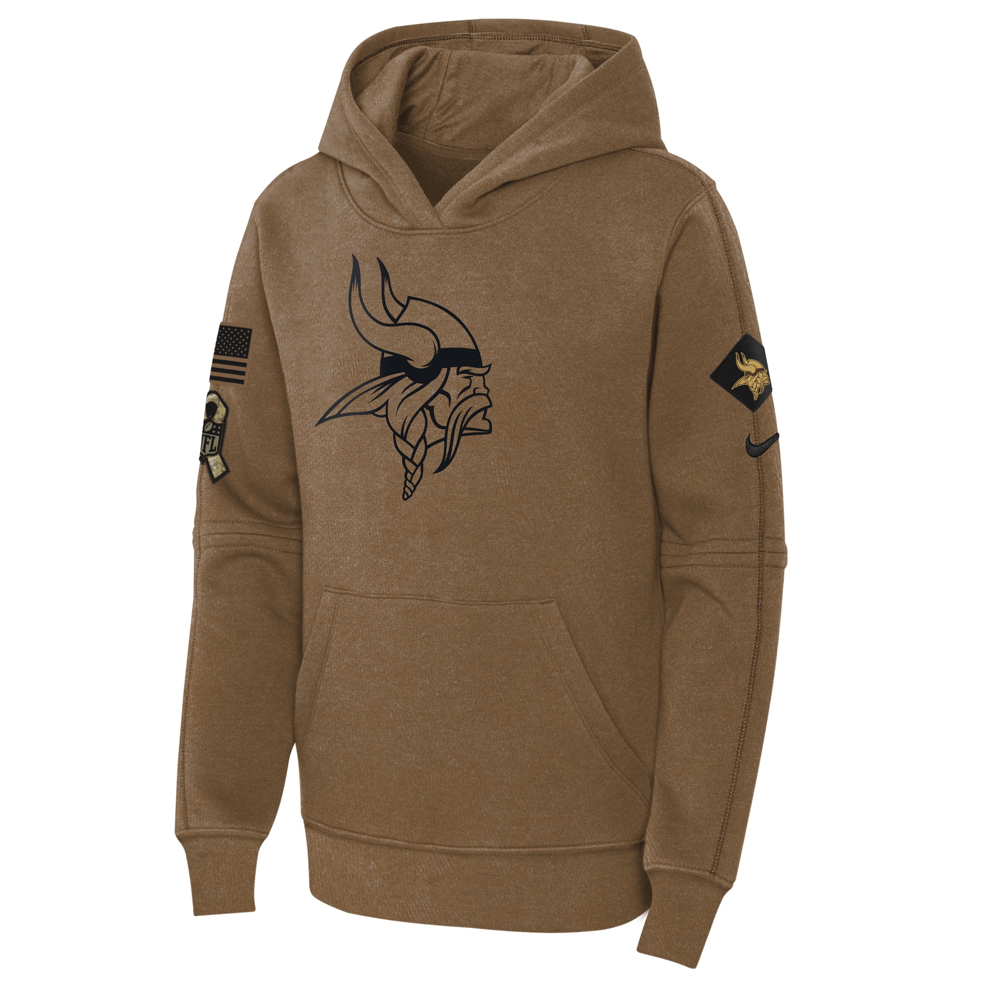 Minnesota Vikings  Youth 2023 Salute to Service Club Fleece Pullover Hoodie - Brown