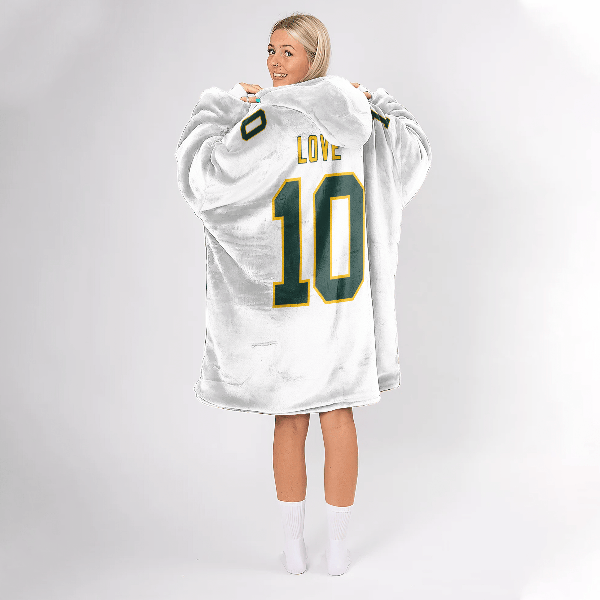 Adult J.L 10 Captain Green Bay Football Unisex Blanket Hoodie