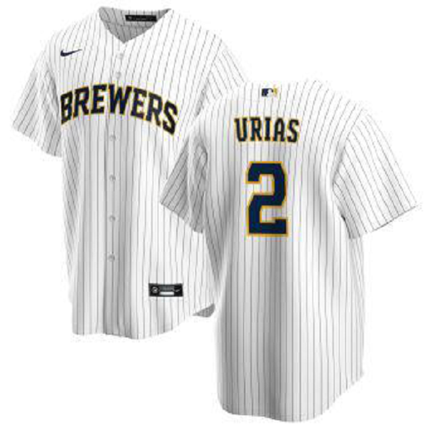 Men's  Milwaukee Brewers #2 Luis Urias White MLB Cool Base Alternate Jersey