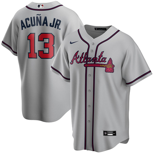 Men's  Atlanta Braves #13 Ronald Acuna Jr.  Gray Road 2020 MLB Jersey