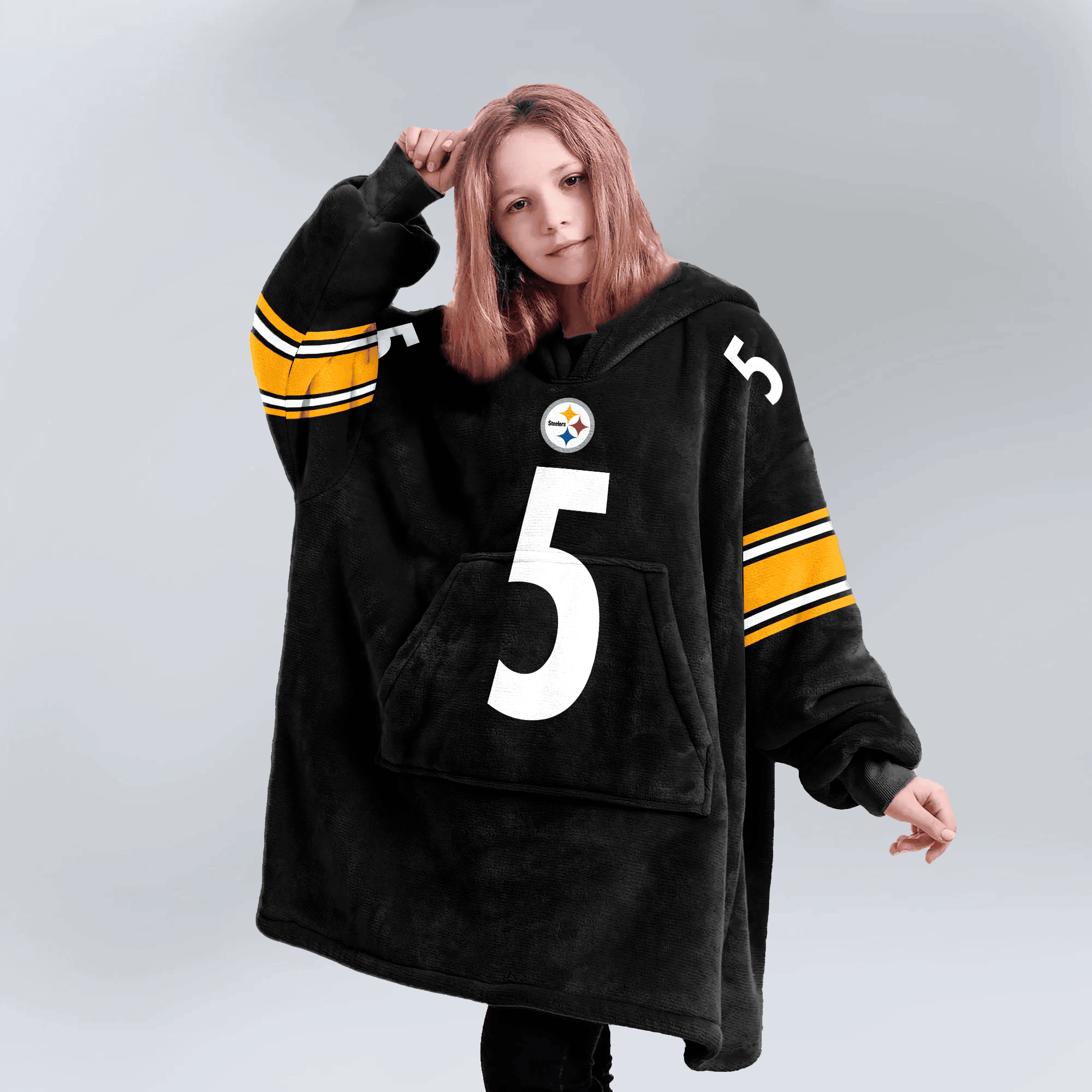 Kid 5 Pittsburgh Football Unisex Blanket Hoodie