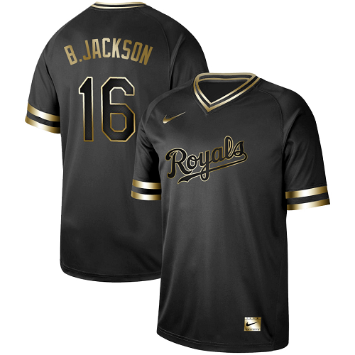 Men's  Kansas City Royals #16 Bo Jackson Black Gold MLB Jersey