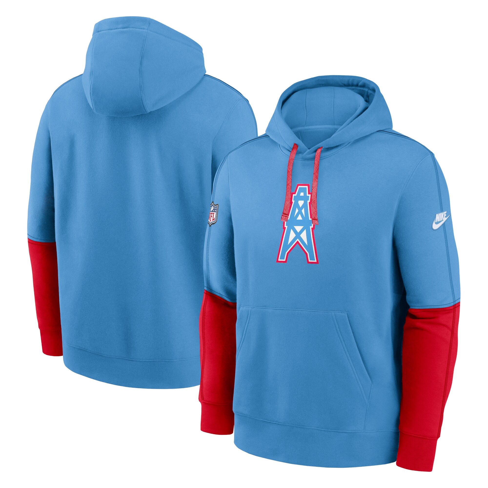 Tennessee Titans Oilers Throwback Alternate Logo Club Tri-Blend Pullover Hoodie - Light Blue