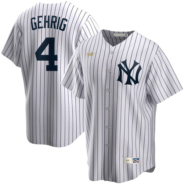 Men's  New York Yankees #4 Lou Gehrig Home Cooperstown Collection Player White MLB Jersey