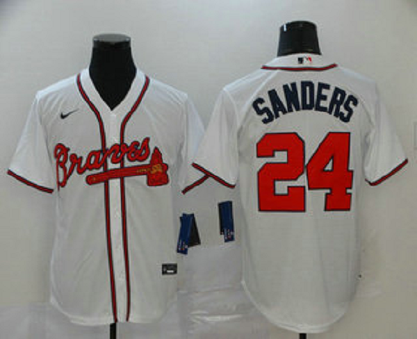Men's Atlanta Braves #24 Deion Sanders White Stitched MLB Cool Base  Jersey